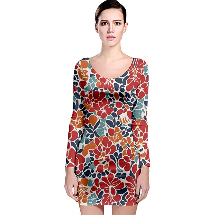 Colorfuleclecticfloralpattern Long Sleeve Bodycon Dress