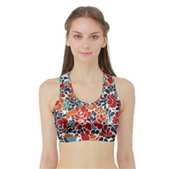 Colorfuleclecticfloralpattern Sports Bra With Border