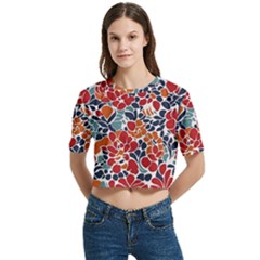 Colorfuleclecticfloralpattern Women s Round Neck Short Sleeve Crop Top