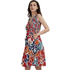 Colorfuleclecticfloralpattern Sleeveless V-neck Skater Dress With Pockets