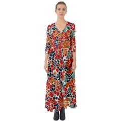 Colorfuleclecticfloralpattern Button Up Boho Maxi Dress