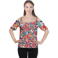 Colorfuleclecticfloralpattern Cutout Shoulder T-shirt