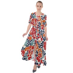 Colorfuleclecticfloralpattern Waist Tie Boho Maxi Dress