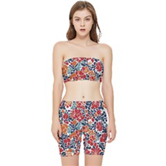 Colorfuleclecticfloralpattern Stretch Shorts And Tube Top Set