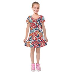 Colorfuleclecticfloralpattern Kids  Short Sleeve Velvet Dress