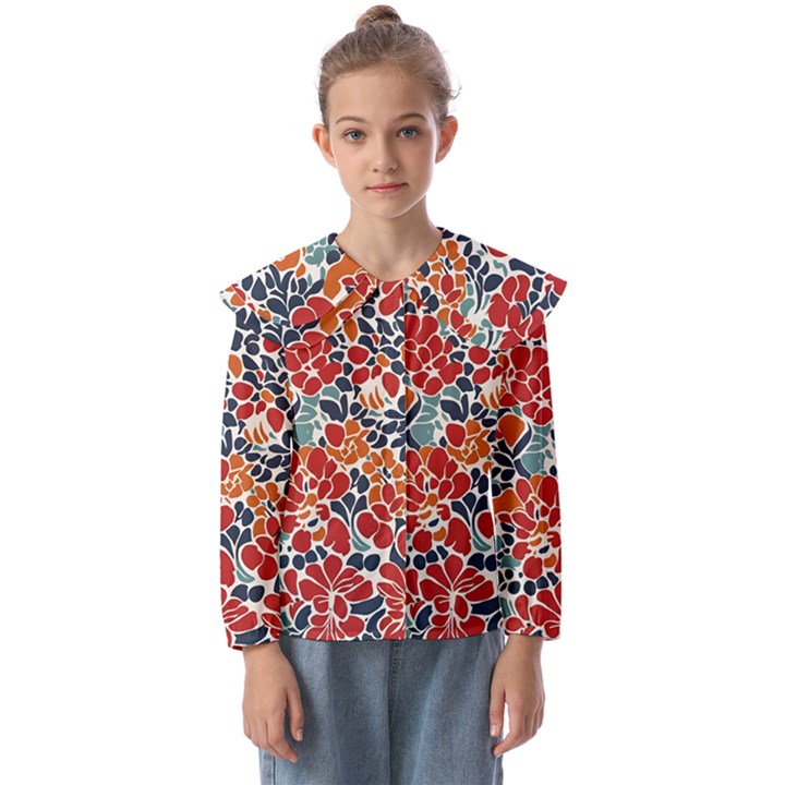 Colorfuleclecticfloralpattern Kids  Peter Pan Collar Blouse