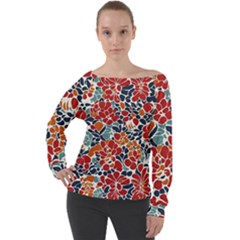 Colorfuleclecticfloralpattern Off Shoulder Long Sleeve Velour Top by BellaVistaTshirt02