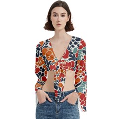 Colorfuleclecticfloralpattern Trumpet Sleeve Cropped Top