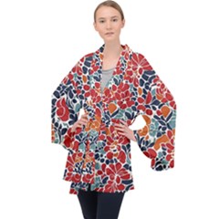 Colorfuleclecticfloralpattern Long Sleeve Velvet Kimono  by BellaVistaTshirt02