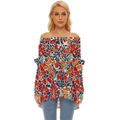 Colorfuleclecticfloralpattern Off Shoulder Chiffon Pocket Shirt