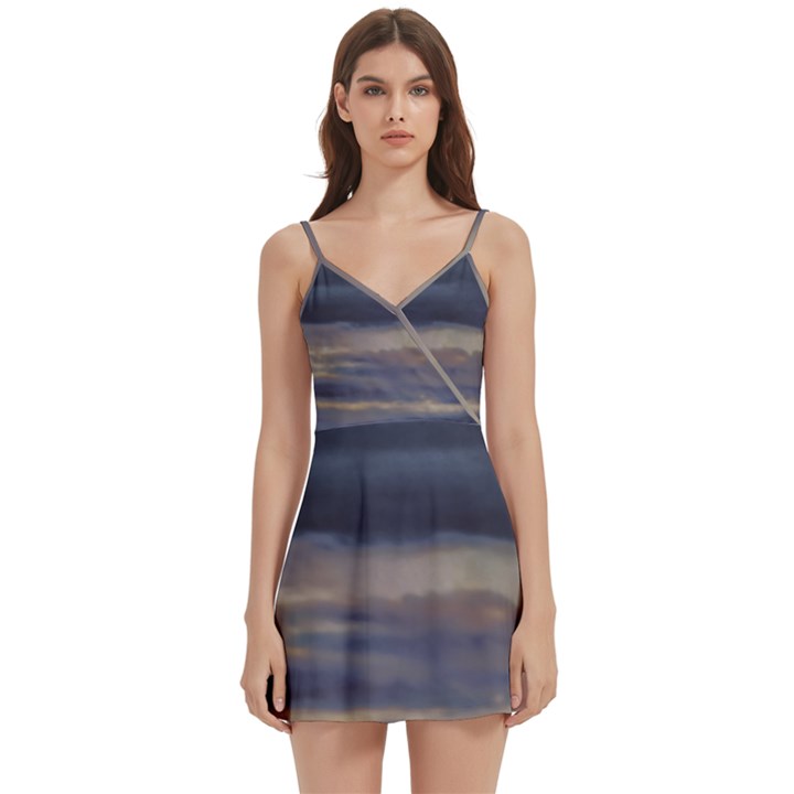 Twilight Serenade Print Body Wrap Sleeveless V-Neck Mini Dress