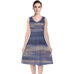 Twilight Serenade Print V-neck Midi Sleeveless Dress  by dflcprintsclothing