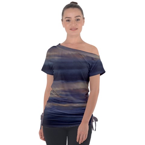 Twilight Serenade Print Off Shoulder Tie-up T-shirt by dflcprintsclothing