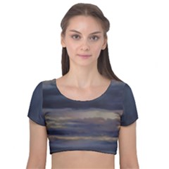 Twilight Serenade Print Velvet Short Sleeve Crop Top  by dflcprintsclothing