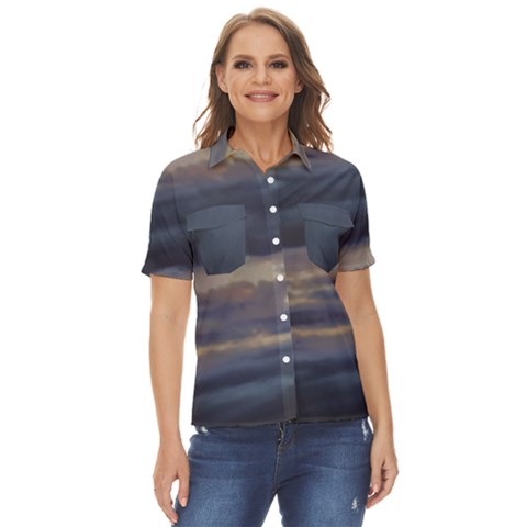 Twilight Serenade Print Women s Short Sleeve Double Pocket Shirt by dflcprintsclothing