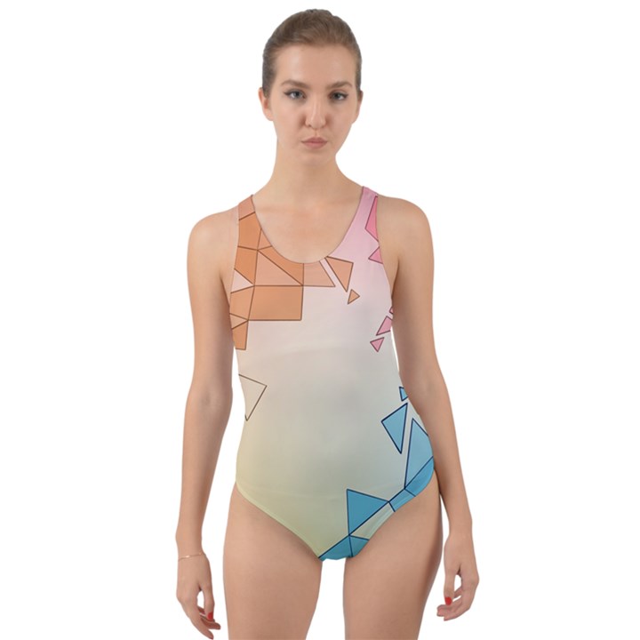 Background Pastel Geometric Lines Cut-Out Back One Piece Swimsuit