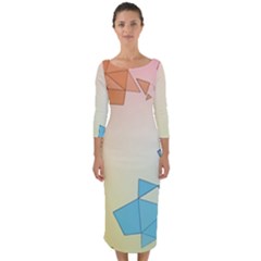 Background Pastel Geometric Lines Quarter Sleeve Midi Bodycon Dress