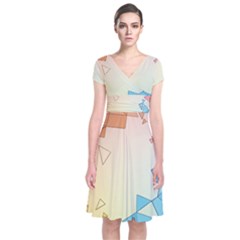 Background Pastel Geometric Lines Short Sleeve Front Wrap Dress