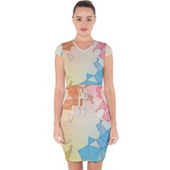 Background Pastel Geometric Lines Capsleeve Drawstring Dress 