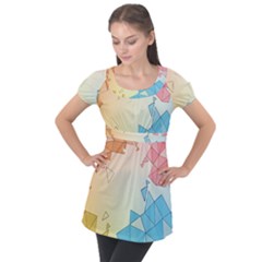 Background Pastel Geometric Lines Puff Sleeve Tunic Top by anzea