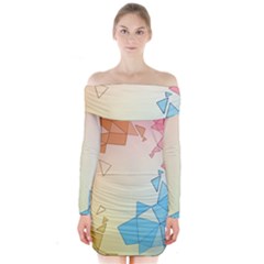 Background Pastel Geometric Lines Long Sleeve Off Shoulder Dress