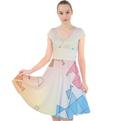 Background Pastel Geometric Lines Cap Sleeve Front Wrap Midi Dress