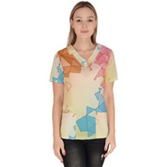 Background Pastel Geometric Lines Women s V-neck Scrub Top