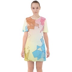 Background Pastel Geometric Lines Sixties Short Sleeve Mini Dress