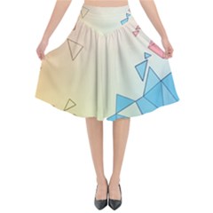 Background Pastel Geometric Lines Flared Midi Skirt by anzea