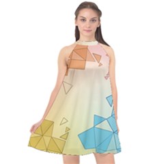 Background Pastel Geometric Lines Halter Neckline Chiffon Dress  by anzea