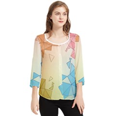 Background Pastel Geometric Lines Chiffon Quarter Sleeve Blouse