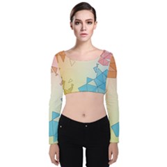 Background Pastel Geometric Lines Velvet Long Sleeve Crop Top by anzea