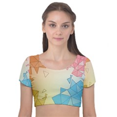 Background Pastel Geometric Lines Velvet Short Sleeve Crop Top 