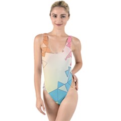 Background Pastel Geometric Lines High Leg Strappy Swimsuit