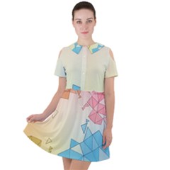 Background Pastel Geometric Lines Short Sleeve Shoulder Cut Out Dress 