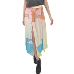 Background Pastel Geometric Lines Velour Split Maxi Skirt