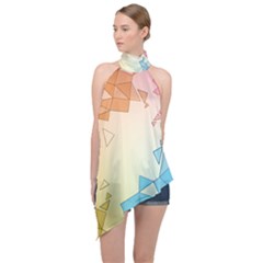 Background Pastel Geometric Lines Halter Asymmetric Satin Top by anzea