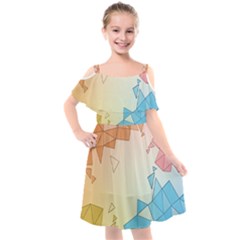 Background Pastel Geometric Lines Kids  Cut Out Shoulders Chiffon Dress