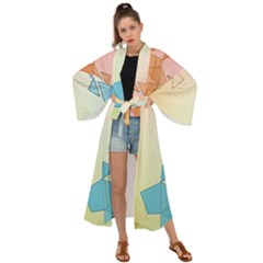 Background Pastel Geometric Lines Maxi Kimono