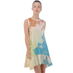 Background Pastel Geometric Lines Frill Swing Dress