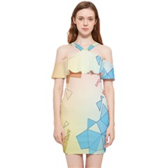 Background Pastel Geometric Lines Shoulder Frill Bodycon Summer Dress