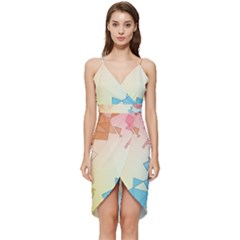 Background Pastel Geometric Lines Wrap Frill Dress