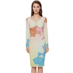 Background Pastel Geometric Lines Long Sleeve V-neck Bodycon Dress 