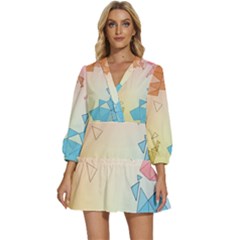 Background Pastel Geometric Lines V-neck Placket Mini Dress