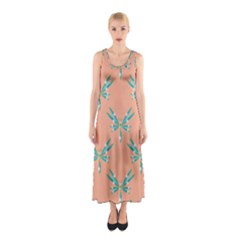 Turquoise Dragonfly Insect Paper Sleeveless Maxi Dress