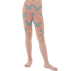 Turquoise Dragonfly Insect Paper Kids  Mid Length Swim Shorts