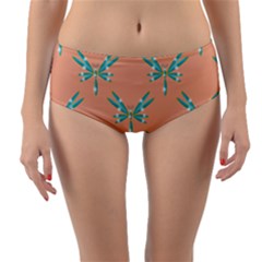 Turquoise Dragonfly Insect Paper Reversible Mid-waist Bikini Bottoms