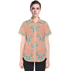 Turquoise Dragonfly Insect Paper Women s Short Sleeve Shirt