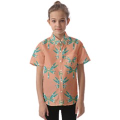 Turquoise Dragonfly Insect Paper Kids  Short Sleeve Shirt by anzea