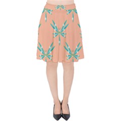 Turquoise Dragonfly Insect Paper Velvet High Waist Skirt